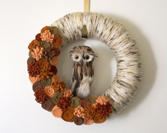 Brown Owl Wreath Autumn Wreath Halloween Wreath Yarn and Etsy
