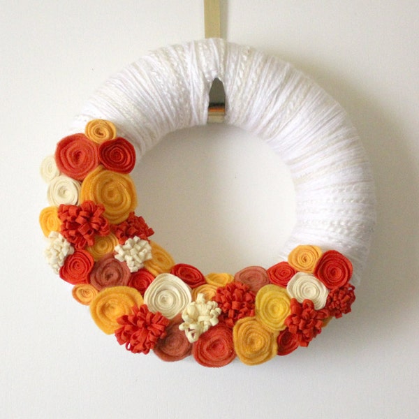 Candy Corn Wreath, Halloween, Orange, Yellow, White, 12 inch Size