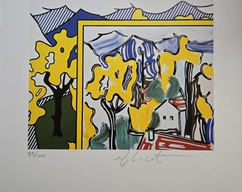 Roy Lichtenstein - Painting in Landscape 55/100 - Hand Signed Original Print Lithograph With COA and +3,500 USD Appraisal - Numbered