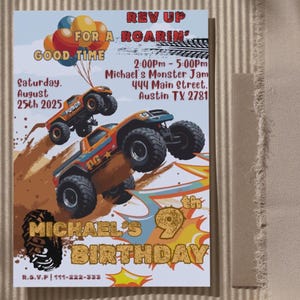 EDITABLE Monster Truck Party Invitation, Boys Monster Truck Party Template, Monster Jam Birthday Party Invitation, Canva Template