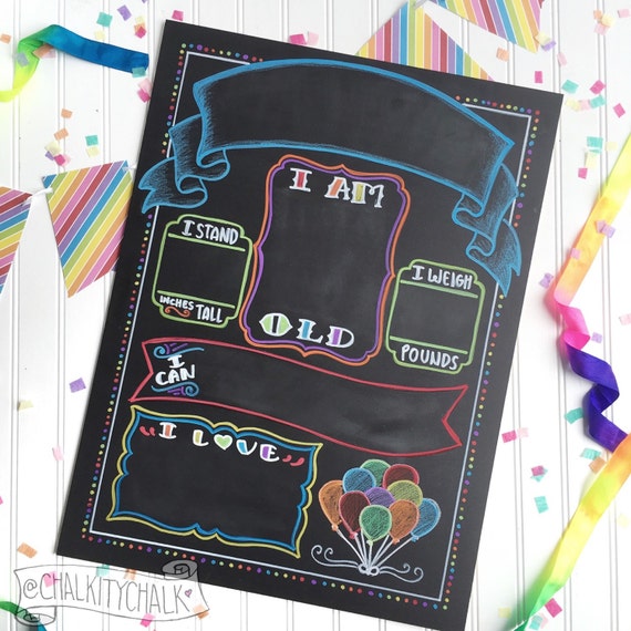 Rainbow Balloons Reusable Birthday Chalkboard Sign Erasable Milestones Chalkboard Photo Prop Gender Neutral Stats Chalkboard By Chalkitychalk Catch My Party