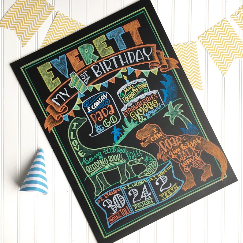 Dinosaur Birthday Chalkboard Sign first birthday chalkboard Etsy