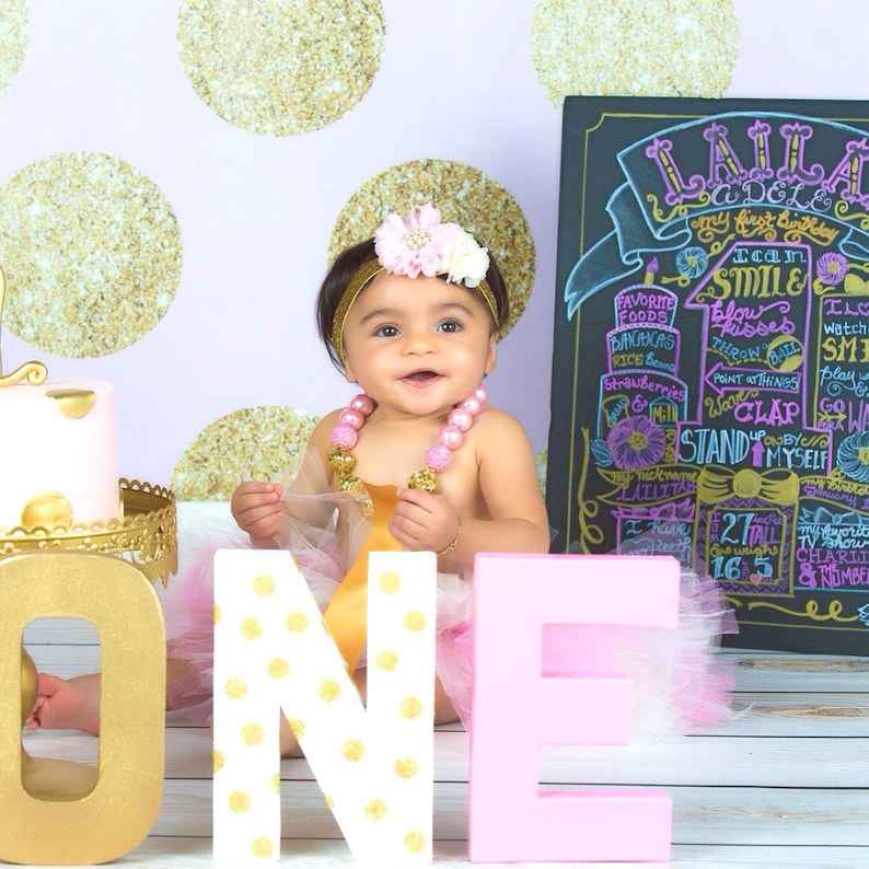 Pink and gold birthday chalkboard-first birthday chalkboard sign birthday stats poster chalkitychalk real birthday chalkboard