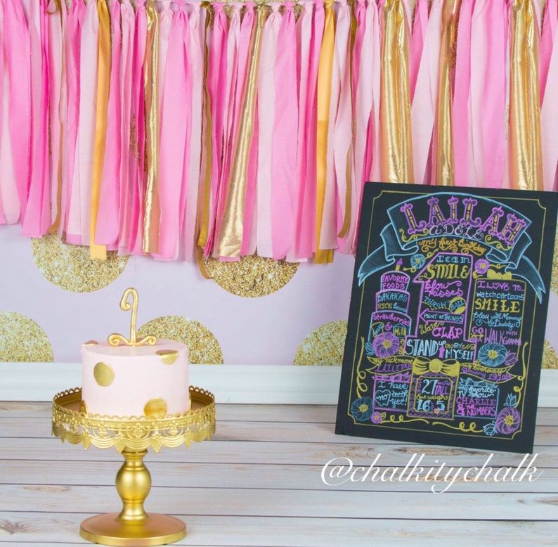 Pink and gold birthday chalkboard-first birthday chalkboard sign birthday stats poster chalkitychalk real birthday chalkboard