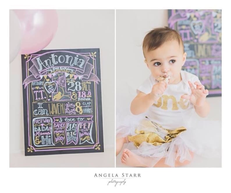 Pink and gold birthday chalkboard-first birthday chalkboard sign birthday stats poster chalkitychalk real birthday chalkboard