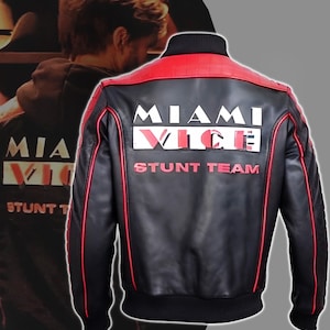 Miami Vice Jacket, Ryan Gosling Jacket, Stunt Team Genuine Leather Jacket, The Fall Guy Biker Genuine Leather Jacket, Gift For Him