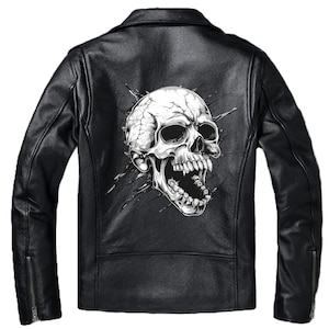 Herren Motorrad Lederjacke, Herren Ghost Skull Design Biker Echtlederjacke, Rider Leder Kostüm, Ein einzigartiges Design für Geschenk