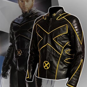 X-Man Jacket, Wolverine Black Genuine Leather Jacket, Men&#39;s Biker Black Rider Genuine Leather Jacket, X-Man Costume Jacket