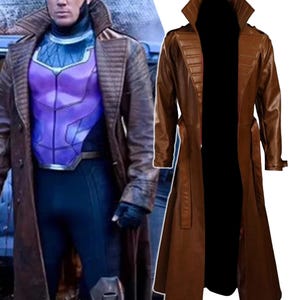 Gambit Deadpool & Wolverine Dark Brown Genuine Leather Coat | Handmade Gambit Leather Coat | Men&#39;s Movie Outwear | Gift For Him | Fan Gift