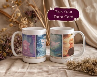 Taza de café con gato kawaii, taza de mamá gata del tarot del diablo, linda taza de tarot, regalo de bruja, taza de café con tarot, regalo de tarot de gato, taza de gato de bruja