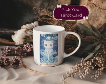 Taza de café con gato kawaii, taza de mamá gata del tarot del diablo, linda taza de tarot, regalo de bruja, taza de café con tarot, regalo de tarot de gato, taza de gato de bruja