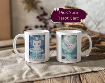 Taza de café con gato kawaii, taza de mamá gata del tarot del diablo, linda taza de tarot, regalo de bruja, taza de café con tarot, regalo de tarot de gato, taza de gato de bruja