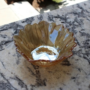 Mid Century Amber Glass Bowl | Fluted Scallop Edge Candy or Serving Dish
