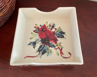 Lenox Winter Greetings Napkin Holder, Cardinal and Holly, NWT