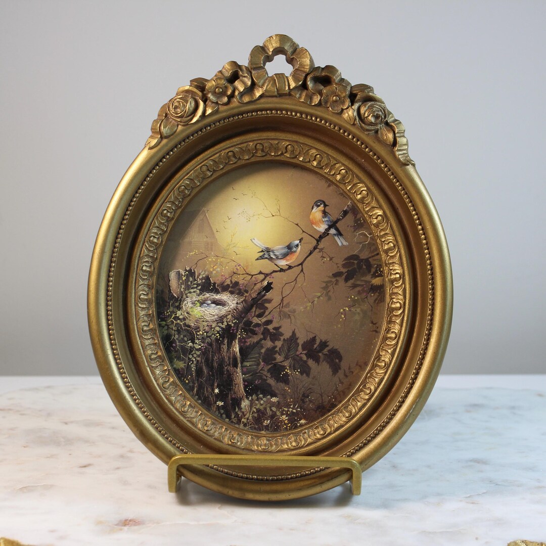 Vintage Homco Bird Wall Plaque | Gold Floral Oval Frame, 1982 - Etsy
