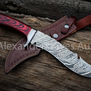 15&quot; Handmade Damascus Steel Hunting Vintage Bowie Knife with Wood Handle Birthday Anniversary Wedding Gift For Him made in USA AK-30