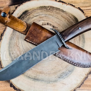 17&#39;&#39; Handmade Carbon Steel Hunting Bowie Knife with Rose Wood Handle Birthday Anniversary Wedding Personalized Gift For Him made in USA