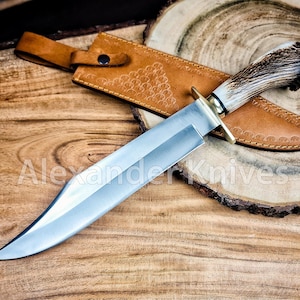 17&quot; Handmade D2 Steel Hunting Bowie Knife with Stag Handle Birthday Anniversary Wedding Christmas Personalized Gift For Him made in USA AK-6
