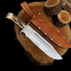 17&quot; Handmade D2 Steel Hunting Bowie Knife with Stag Handle Birthday Anniversary Wedding Christmas Personalized Gift For Him made in USA