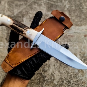 10&quot;Handmade D2 Steel Hunting Bowie Knife with Stag Handle Birthday Anniversary Wedding Christmas Personalized Gift For Him made in USA AK-23
