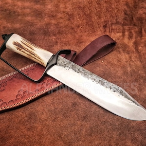 15&quot; Handmade D2 Steel Hunting Bowie Knife with Stag Handle Birthday Anniversary Wedding Personalized Gift For Him made in USA AK-37