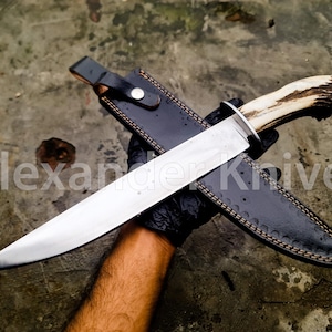 17&quot; Handmade D2 Steel Hunting Bowie Knife with Stag Handle Birthday Anniversary Wedding Personalized Gift For Him made in USA AK-20