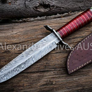 13&quot; Handmade Damascus Steel Hunting Vintage Bowie Knife with Wood Handle Birthday Anniversary Wedding Personalized Gift For Him made in USA
