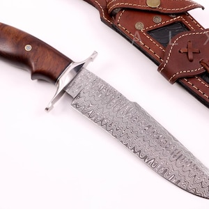 15&quot; Handmade Damascus Steel Hunting Vintage Bowie Knife with Wood Handle Birthday Anniversary Wedding Gift For Him made in USA