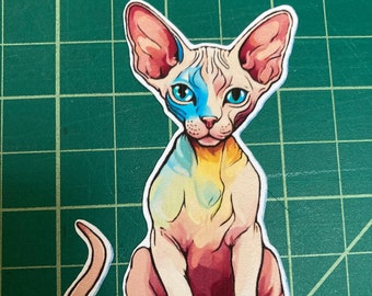 Colorful Nakey Sphynx Cat Sticker