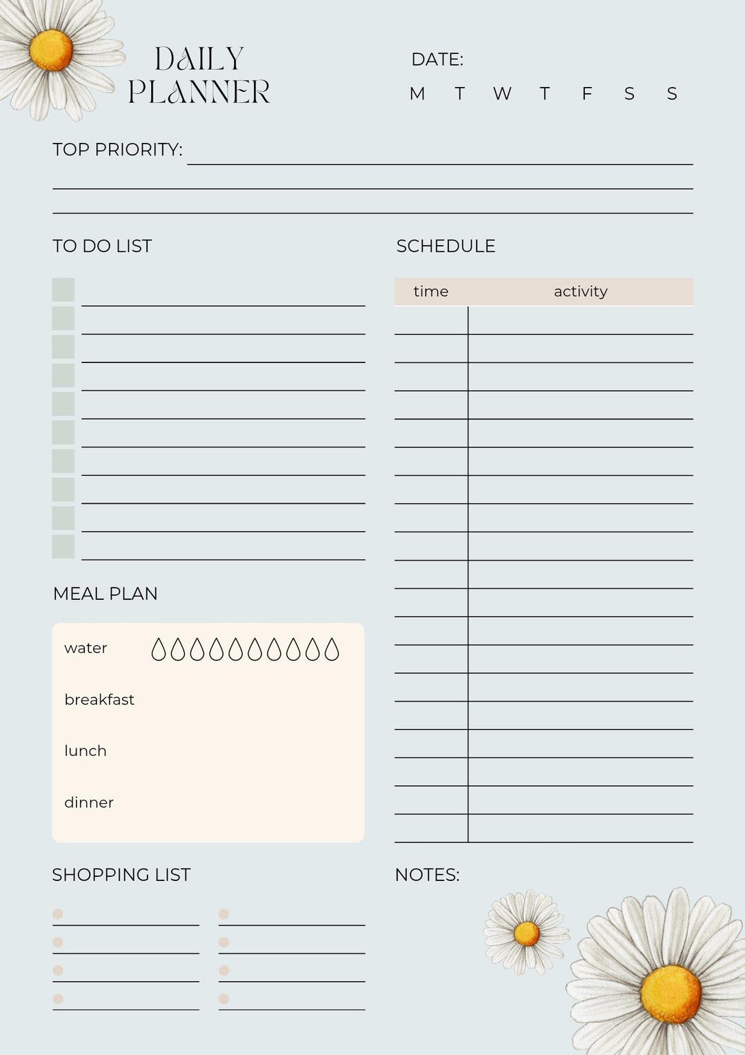 Daily Planner Printable | Floral Weekly Organizer | To-do List | Meal ...