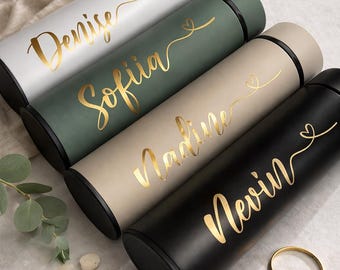 Beautiful insulated bottle with tea strainer, thermos bottle, drinking bottle personalized with name great gift for woman / man / birthday