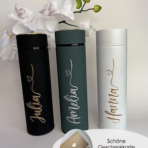 Beautiful insulated bottle with tea strainer, thermos bottle, drinking bottle personalized with name great gift for woman / man / birthday