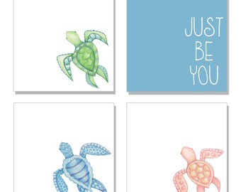 Just Be You Sea Turtle Set of Four - Blue