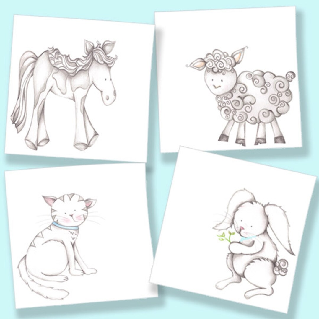 Baby Animals Set of Four Prints - Etsy