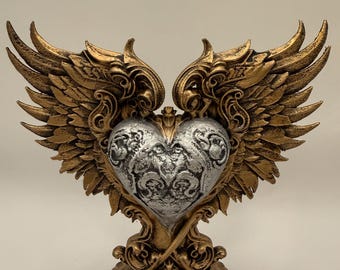 Be My Valentine Sculpture - Baroque Wing Heart 3D Print Big