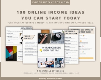 100 Online Income Ideas eBook – Side Hustle & Passive Income Guide (Digital Download)