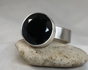 Faceted Black Spinel Sterling Silver Statement Ring