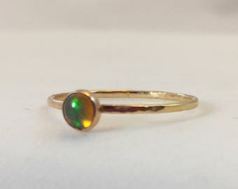 Opal and 14k Gold Ring, Alternative Engagement, October Birthstone Ring, Stacking 14k Ring