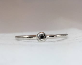 Black Diamond Sterling Silver Engagement Ring, Promise Ring,  Rustic Engagement, Stacking Ring