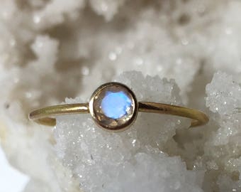 Rainbow Moonstone and 14k Gold Ring, Alternative Engagement Ring, Solid Gold Stacking Ring