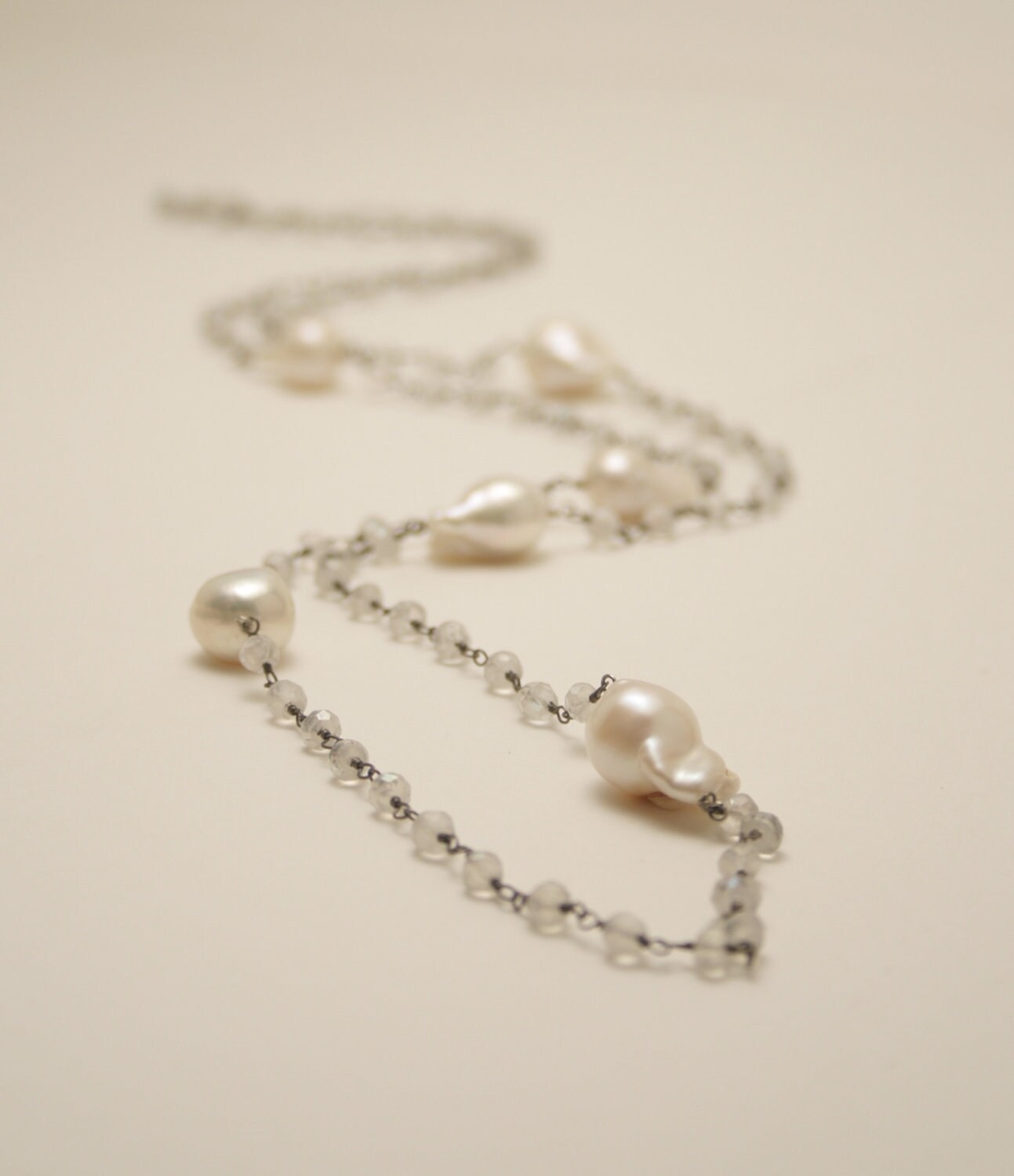 Long Baroque Pearl and Moonstone Wire Wrapped Chain - Etsy