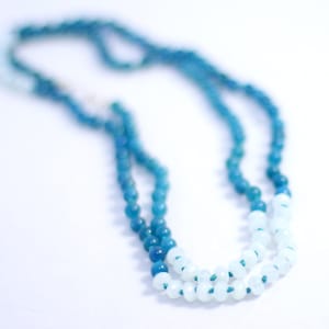 Apatite Blue Lace Agate and Sterling Silver Long Knotted Necklace