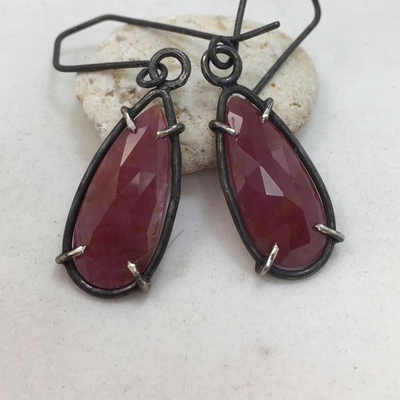 Ruby Earrings Rose Cut Sapphire Earrings Prong Set in Silver