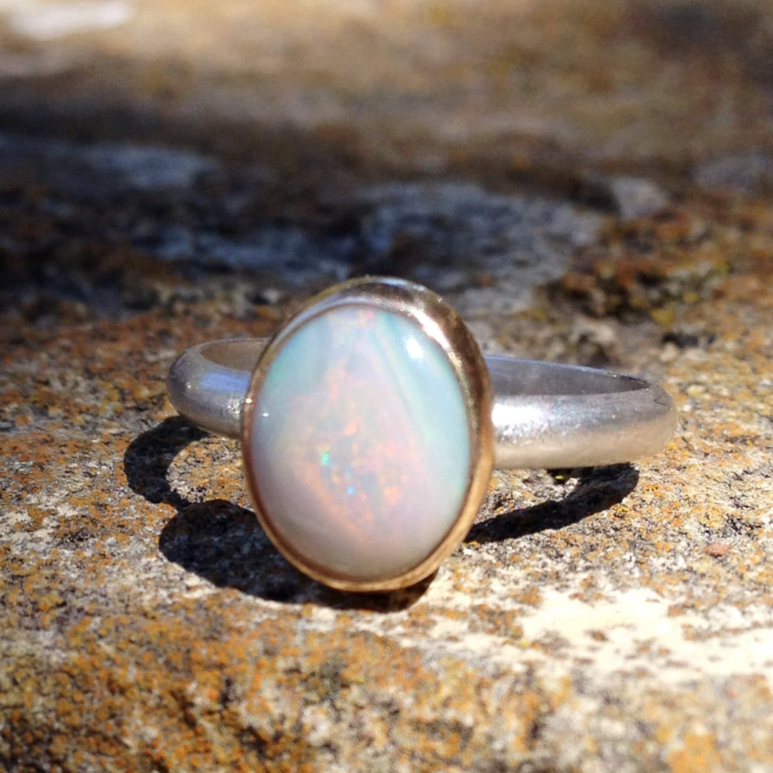 14k Gold Opal and Sterling Ring - Etsy
