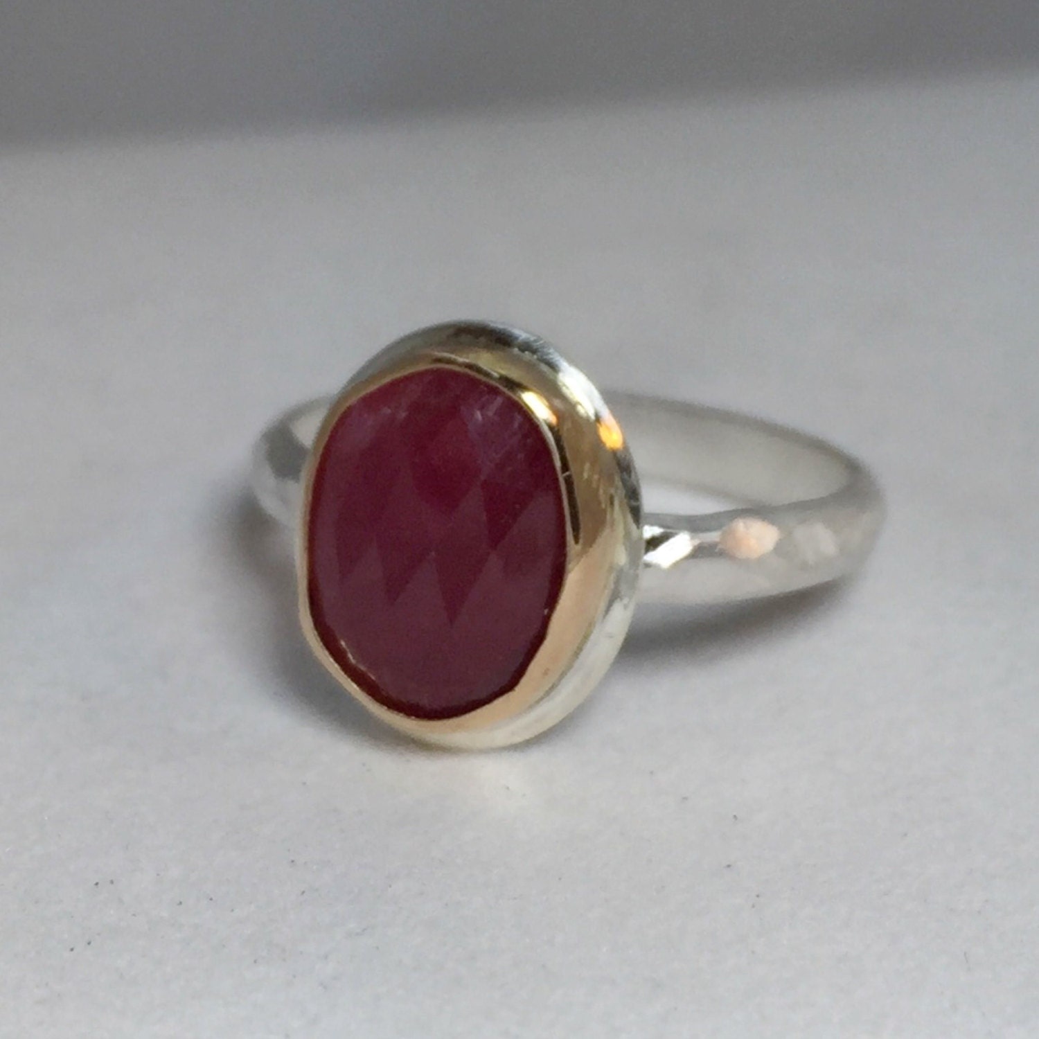 Rose Cut Ruby in 14k Gold Sterling Silver Ring Modern Engagement Ring ...