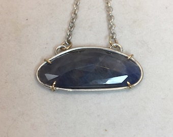 Rose Cut Sapphire 14k Gold and Sterling Silver Claw Set Necklace