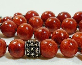 Coral necklace with funky sterling bead