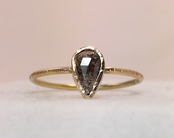 Rose Cut Pear Diamond Engagement Ring, 14k Gold Diamond Ring, Alternative Engagement Ring