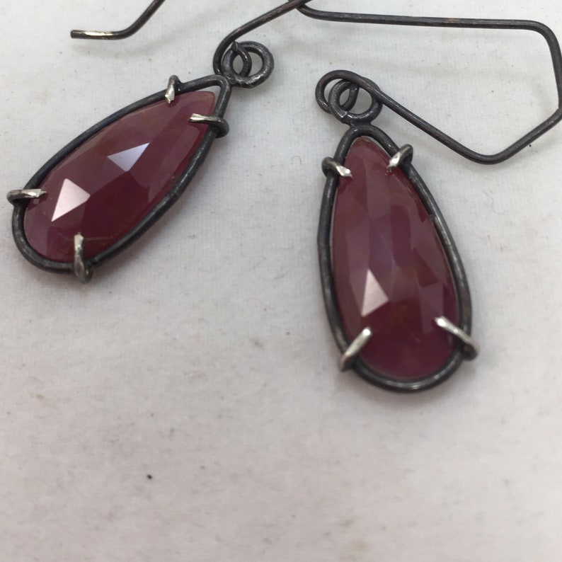 Ruby Earrings Rose Cut Sapphire Earrings Prong Set in Silver