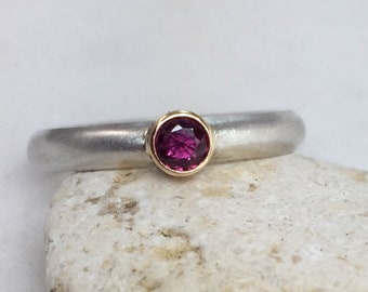 Ruby Ring, 14k Gold and Silver Ring, July Birthstone Ring